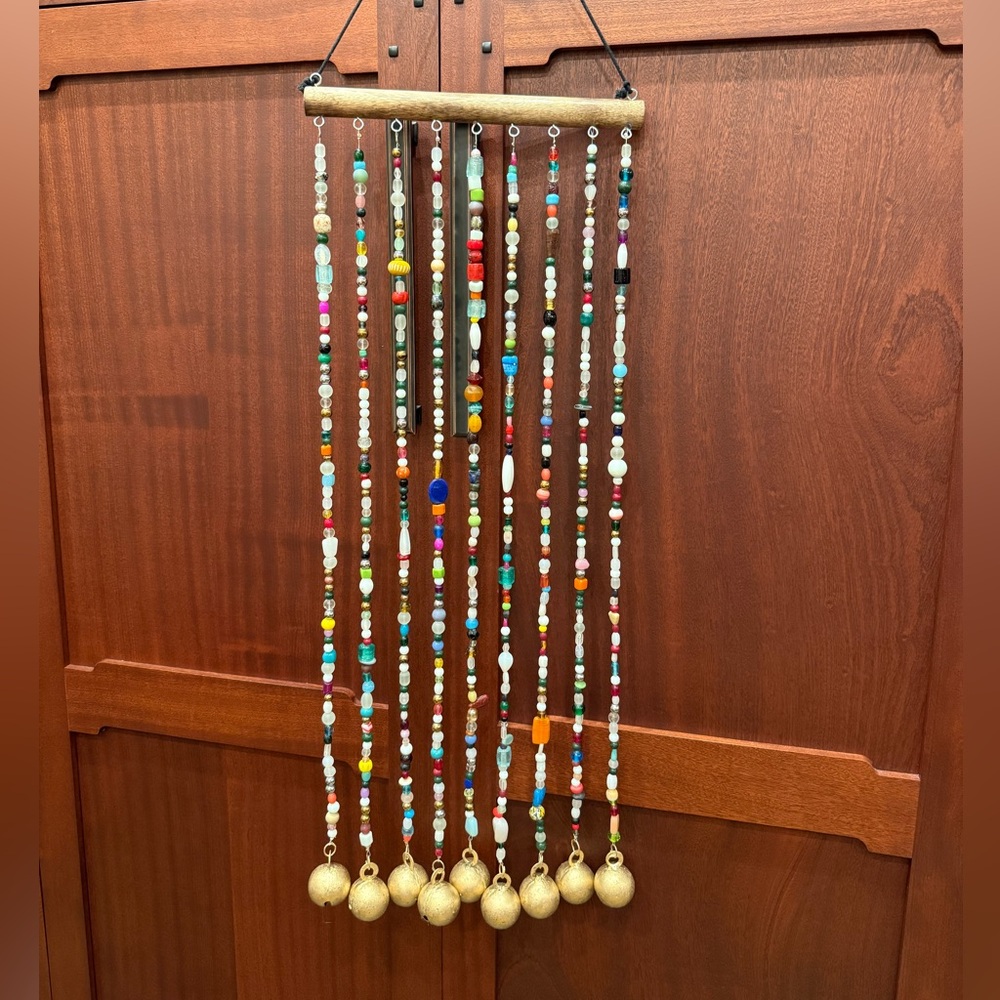 Made in India NWT Stunning Colorful Beaded Door Hanging with Brass Bells